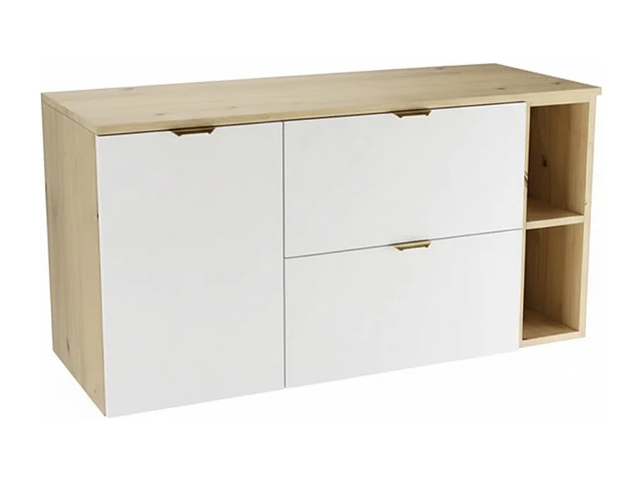 Badezimmer-Set 120 cm Schrank mit Arbeitsplatte Schrank mit Korb Regal Eiche Artisan / Weiß Orio