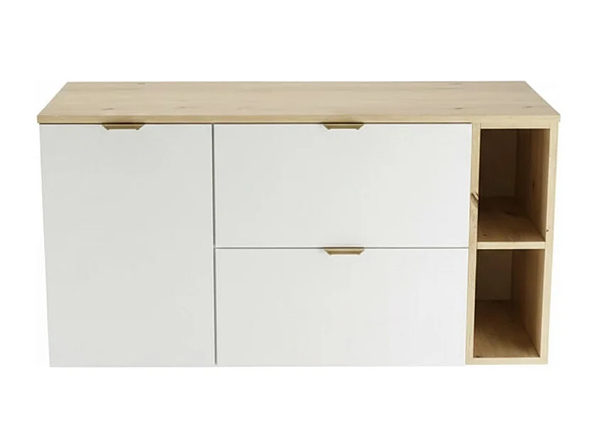 Badezimmer-Set 120 cm Schrank mit Arbeitsplatte Schrank mit Korb Regal Eiche Artisan / Weiß Orio