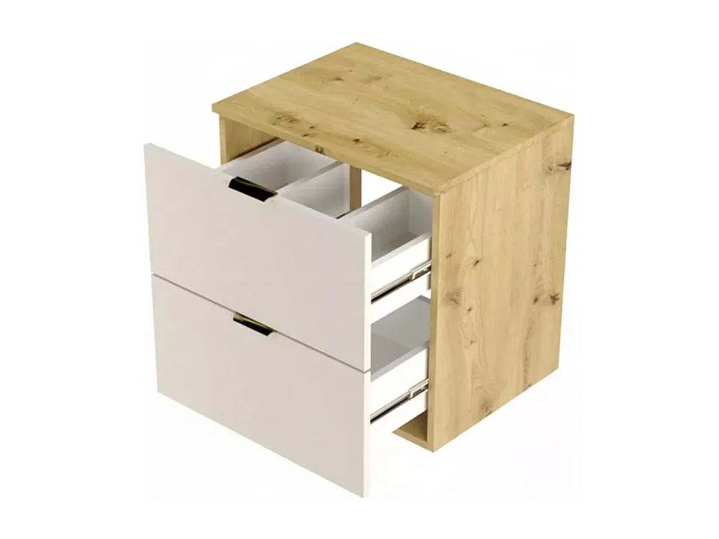 Badezimmer-Set 120 cm Schrank mit Arbeitsplatte Schrank mit Korb Regal Eiche Artisan / Weiß Orio