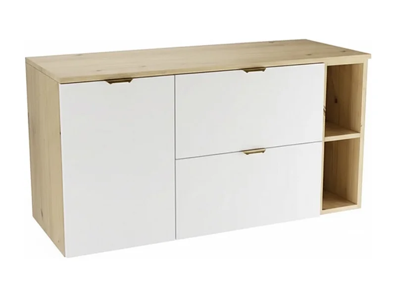 Badezimmer-Set 120 cm Schrank mit Arbeitsplatte Schrank mit Korb Regal Eiche Artisan / Weiß Orio