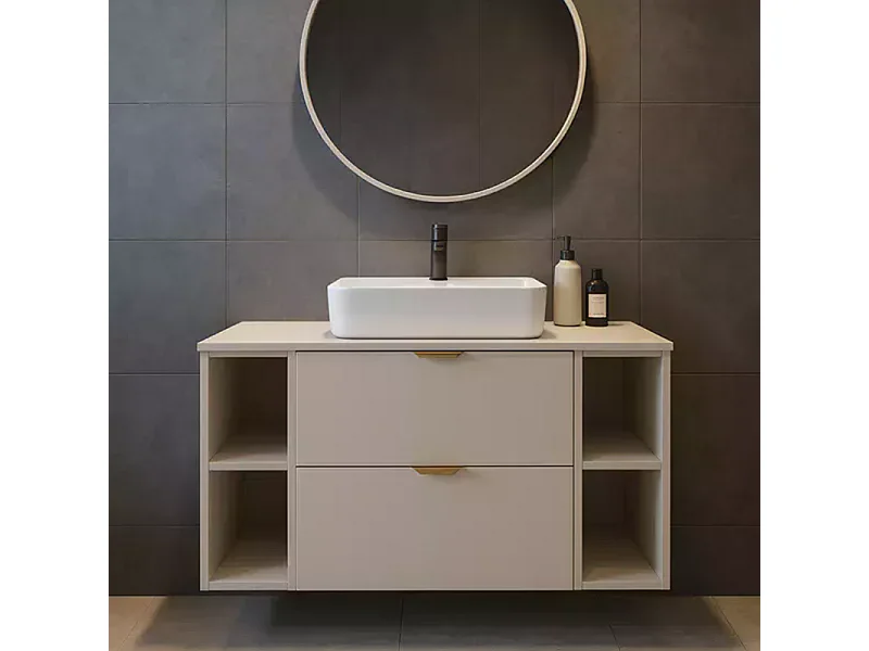 Kaschmir-Badezimmerset 100 cm Schrank mit Arbeitsplatte und Regalen Orio