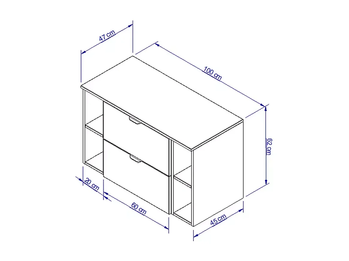 Kaschmir-Badezimmerset 100 cm Schrank mit Arbeitsplatte und Regalen Orio