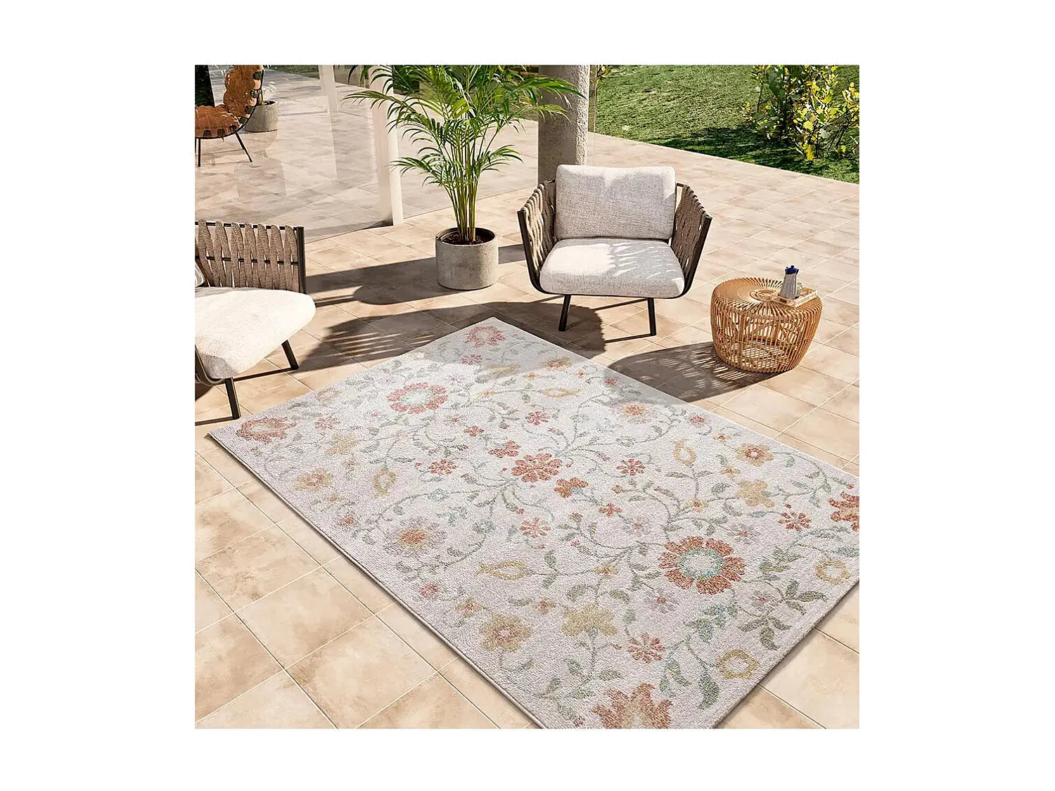 In- & Outdoor-Teppich - blumenmotive - beige / mehrfarbig - 120x170 cm - SAMARA