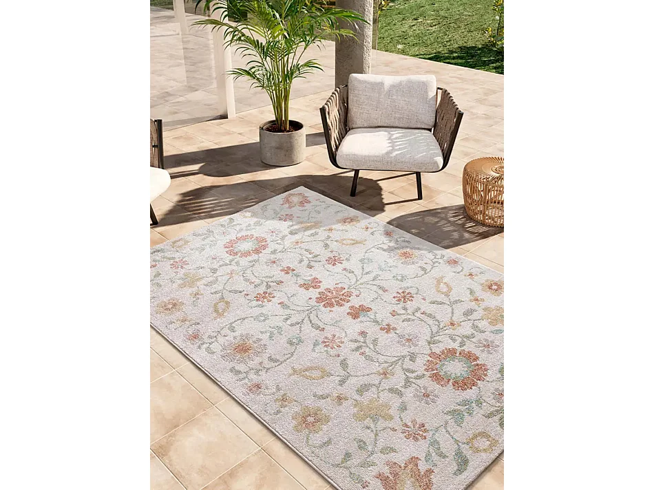 In- & Outdoor-Teppich - blumenmotive - beige / mehrfarbig - 200x290 cm - SAMARA