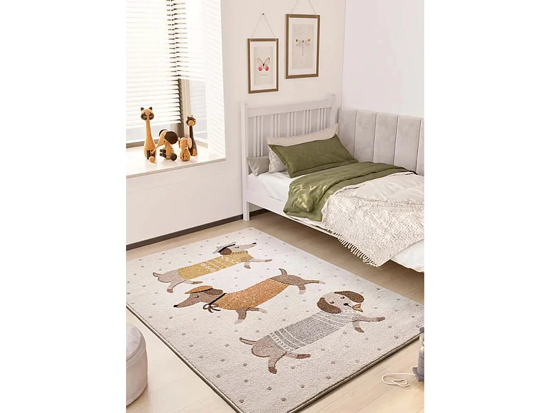 Tapis enfant - chiens saucisses - blanc - 120 x 170 cm - BEATS