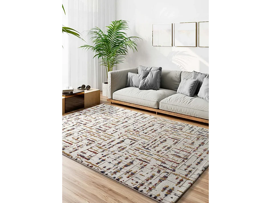 Tapis intérieur - géométrique avec relief - crème / multicolore - 200 x 290 cm - AMARA