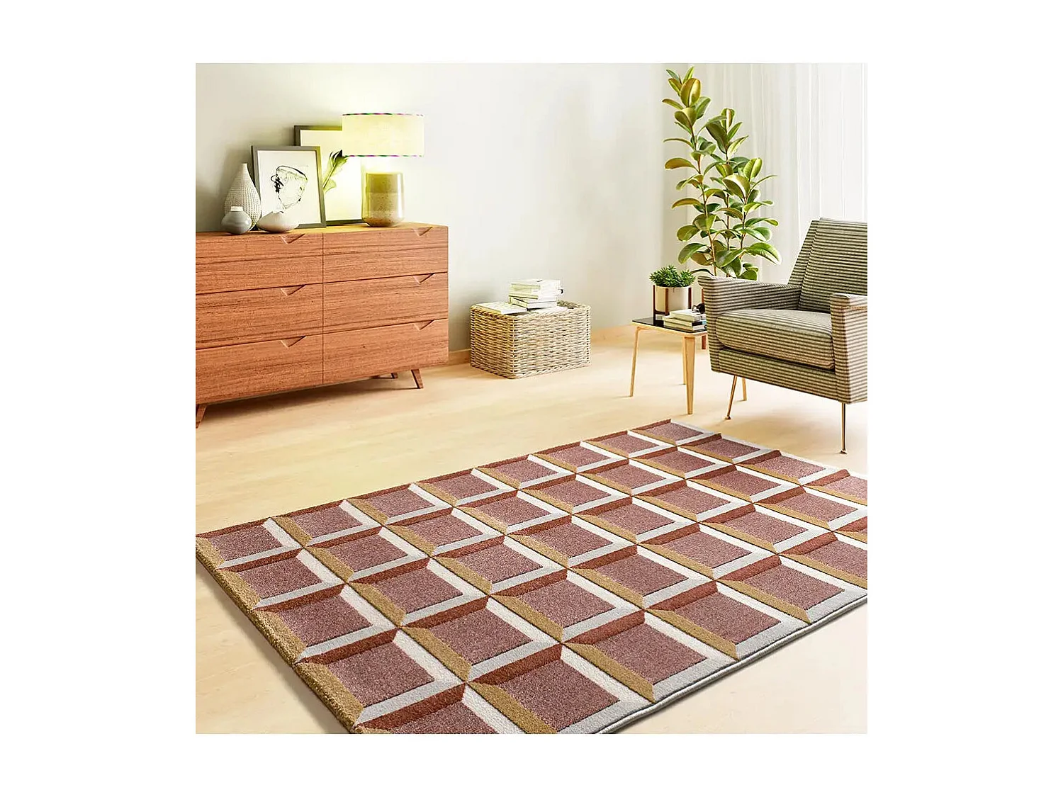 Tapis intérieur - géométrique avec relief - rouille - 80 x 150 cm - AMARA