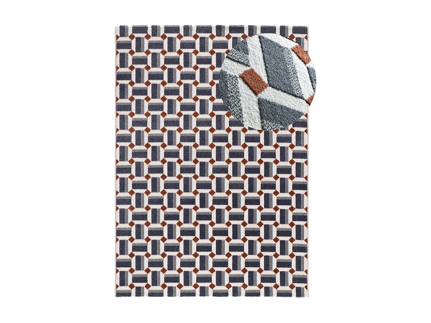 Tapis intérieur - géométrique avec relief - bleu / blanc - 200 x 290 cm - AMARA