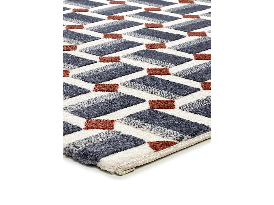 Tapis intérieur - géométrique avec relief - bleu / blanc - 200 x 290 cm - AMARA