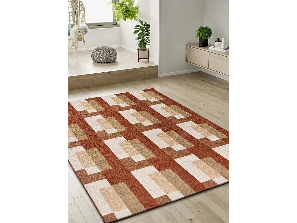 Tapis intérieur - géométrique - rouille / beige - 133 x 190 cm - ASTRA
