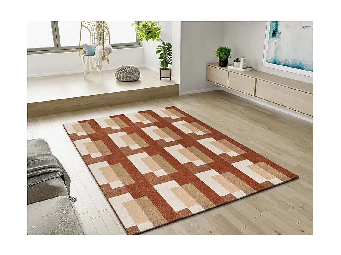 Tapis intérieur - géométrique - rouille / beige - 80 x 150 cm - ASTRA