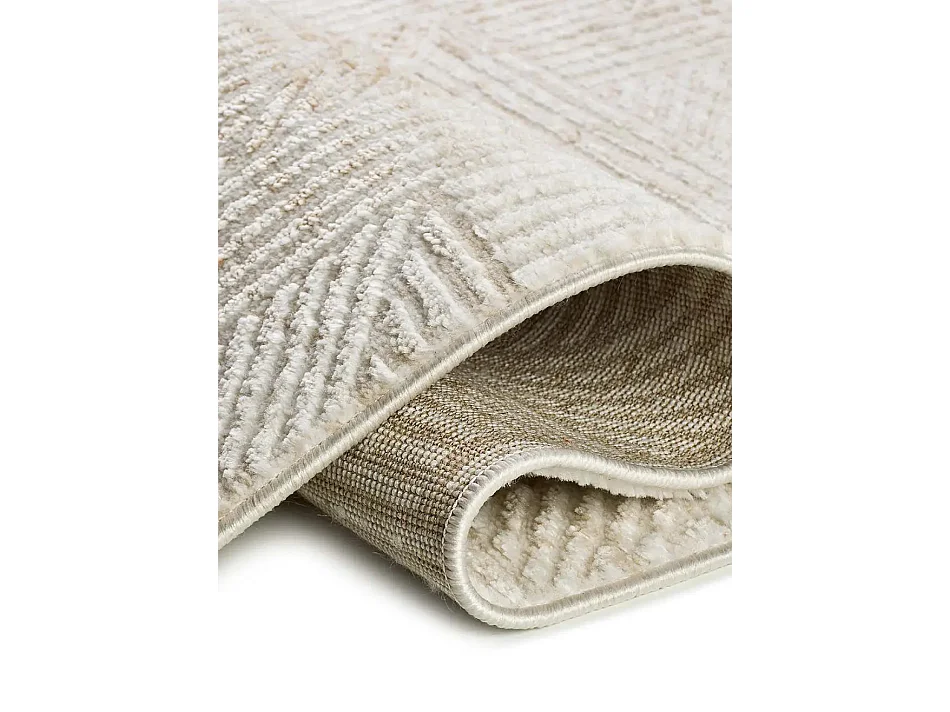 Tapis intérieur - géométrique avec relief - beige / rouille - 77 x 150 cm - KEOPS