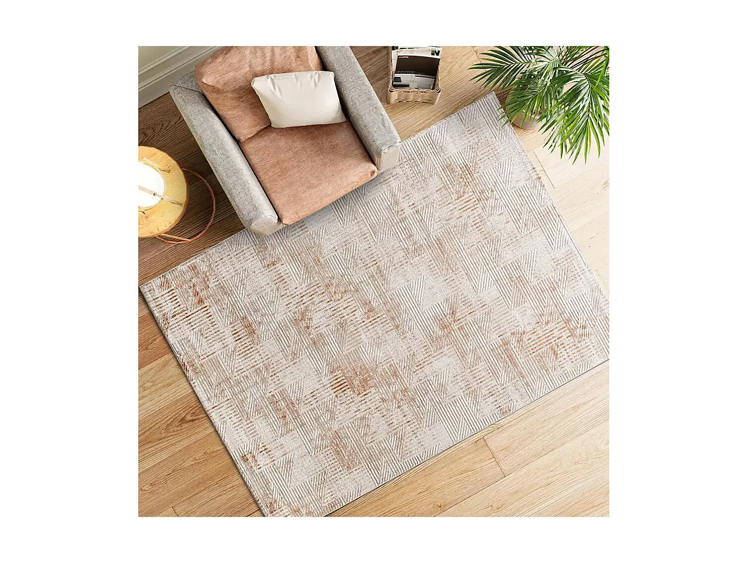 Tapis intérieur - géométrique avec relief - beige / rouille - 134 x 200 cm - KEOPS