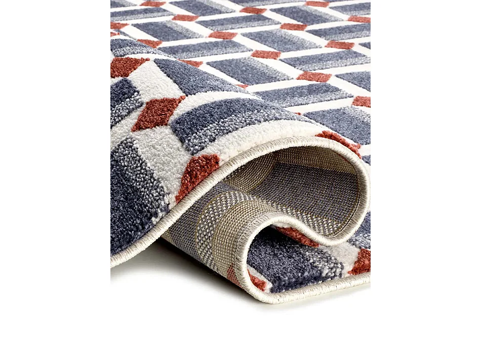 Tapis intérieur - géométrique avec relief - bleu / blanc - 80 x 150 cm - AMARA