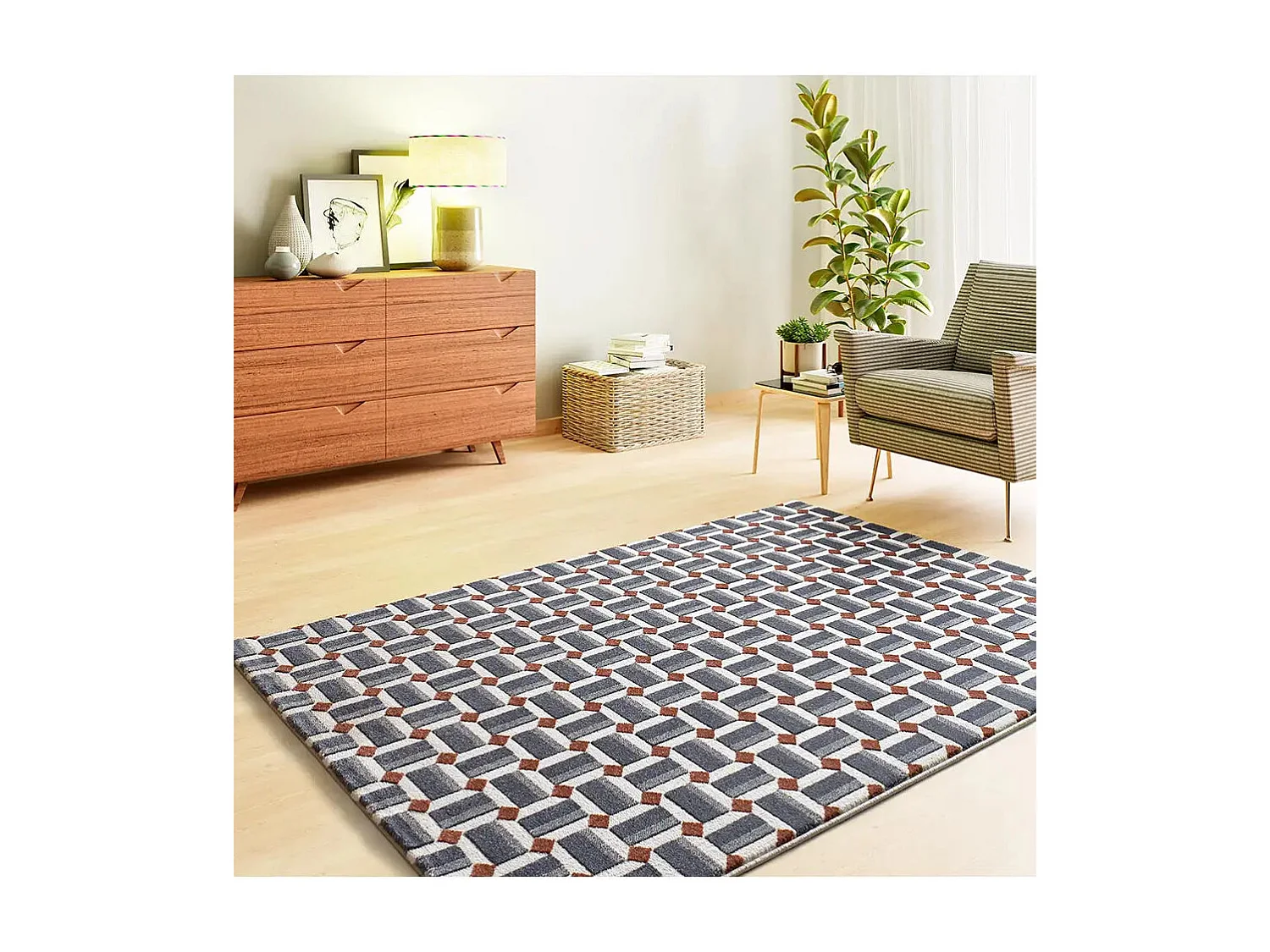Tapis intérieur - géométrique avec relief - bleu / blanc - 80 x 150 cm - AMARA
