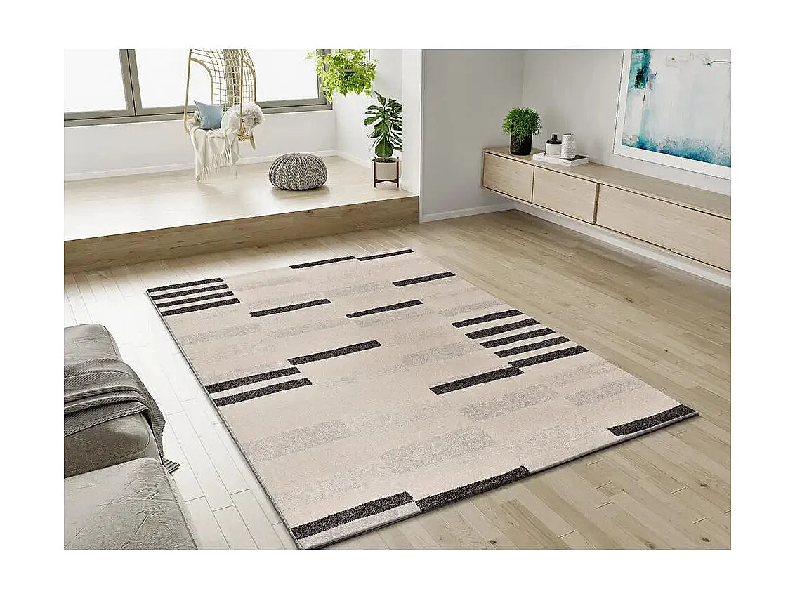 Laagpolig tapijt - geometrisch - beige / zwart - 140x200 cm - LESSIA