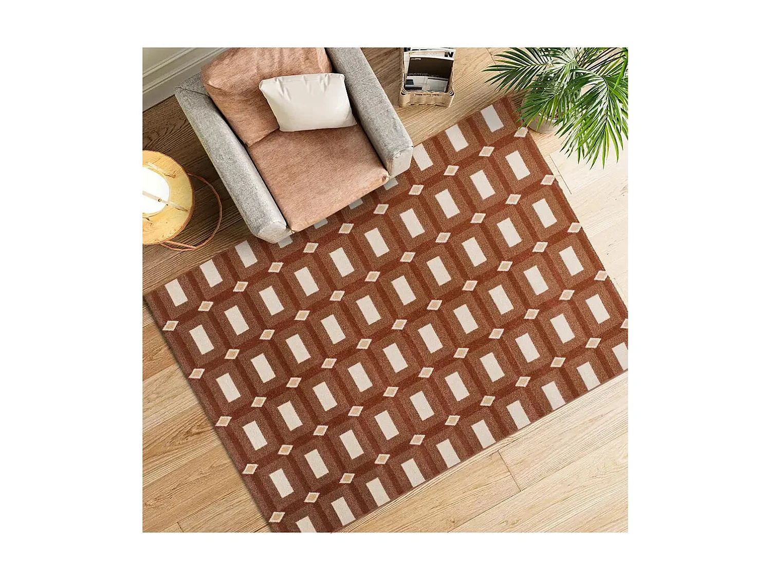 Tapis intérieur - géométrique - rouille / beige - 133 x 190 cm - ASTRA