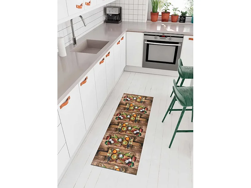 Tapete cozinha - desenhos com especiarias - multicolorido - 52 x 200 cm - RICCI