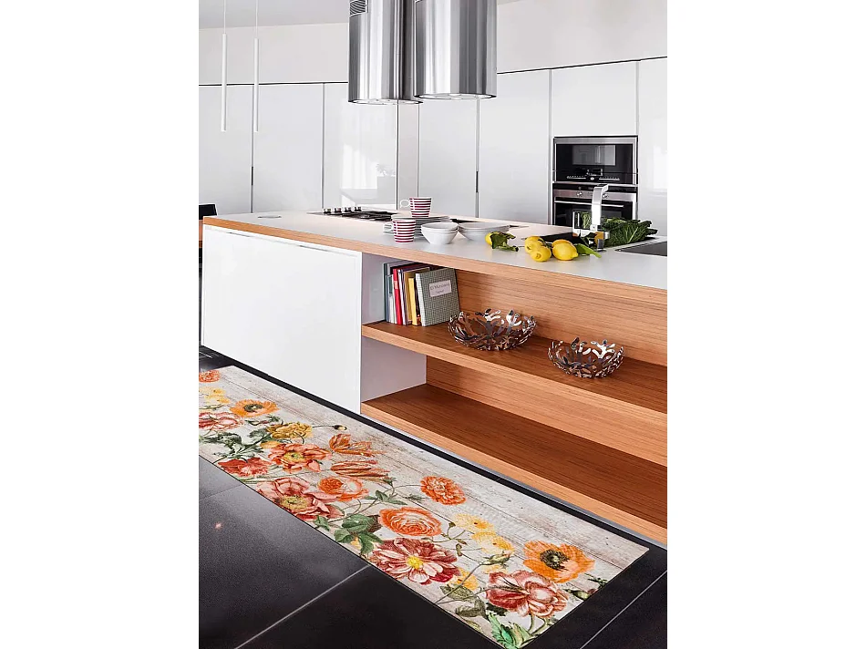 Keukentapijt - tekeningen met bloemen - veelkleurig - 52x200 cm - RICCI