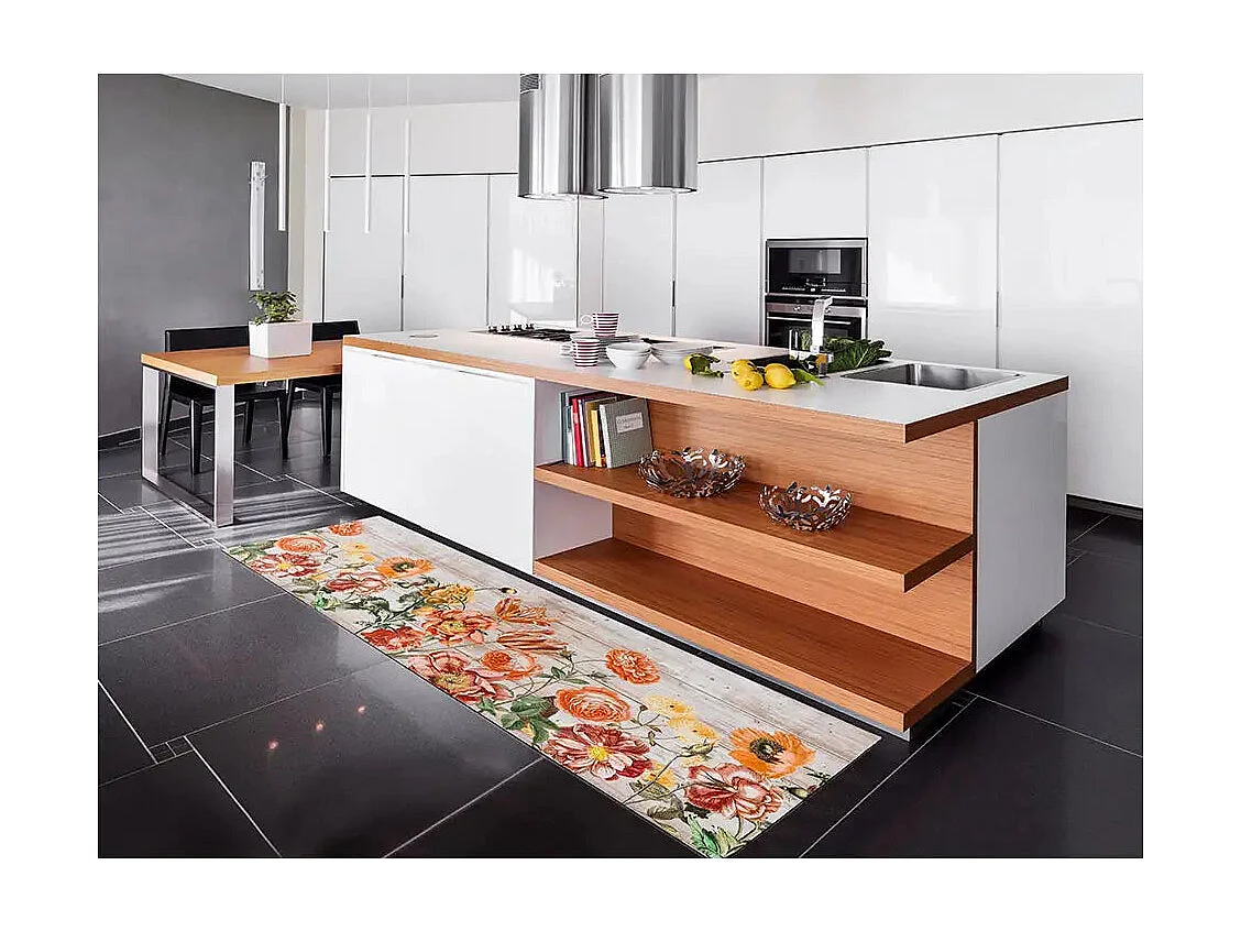 Keukentapijt - tekeningen met bloemen - veelkleurig - 52x200 cm - RICCI