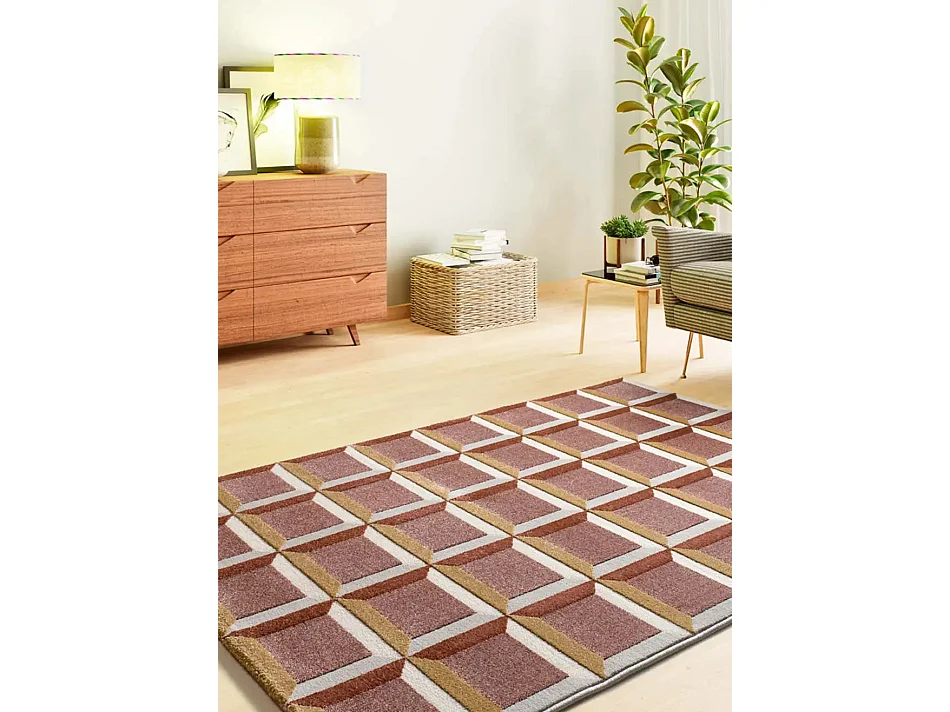 Kurzflorteppich - geometrisch mit Relief - kupfer - 160x230 cm - AMARA