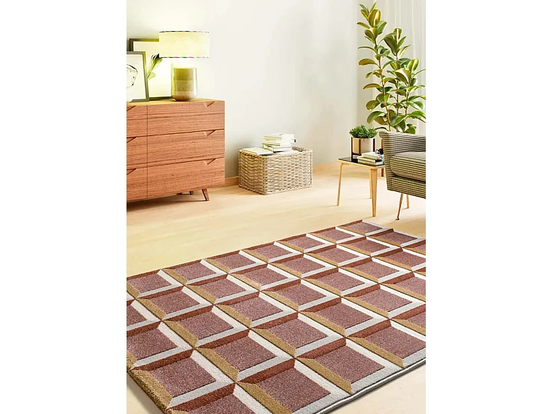 Laagpolig tapijt - geometrisch met reliëf - koper - 160x230 cm - AMARA