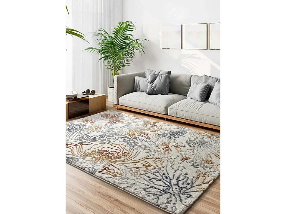 Alfombra interior  - abstracto con relieve - crema / multicolor - 80 x 150 cm - AMARA