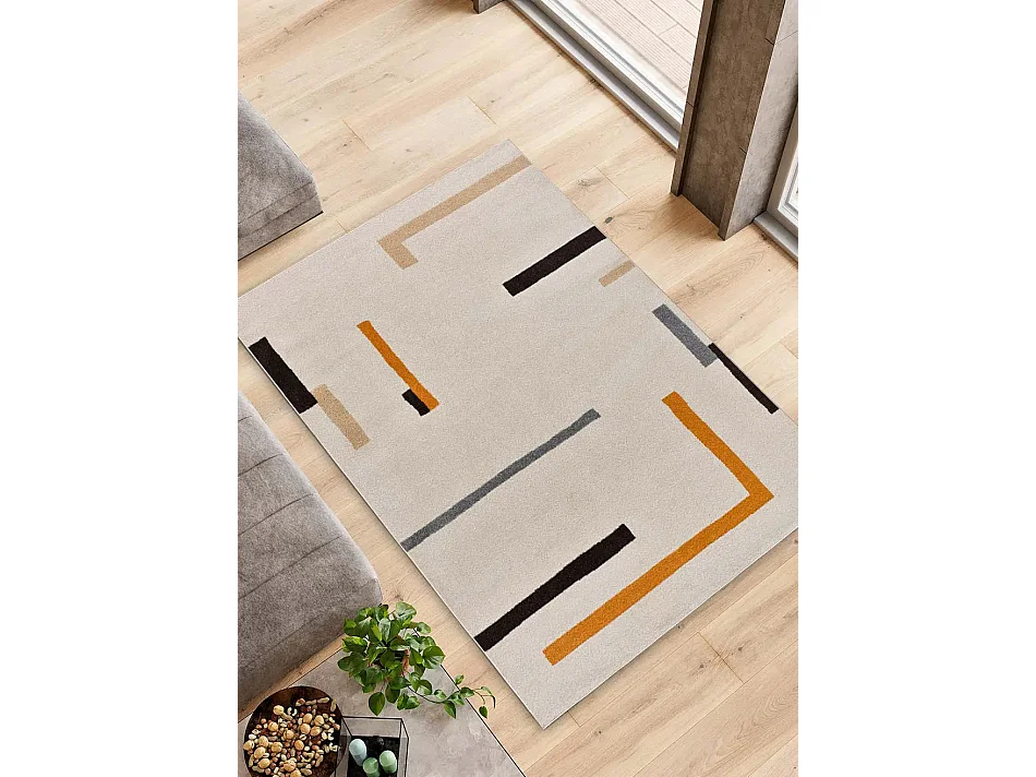 Kurzflorteppich - geometrisch - beige / orange - 140x200 cm - LESSIA