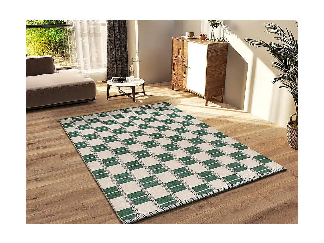Tapis intérieur - géométrique - vert / beige - 133 x 190 cm - ASTRA