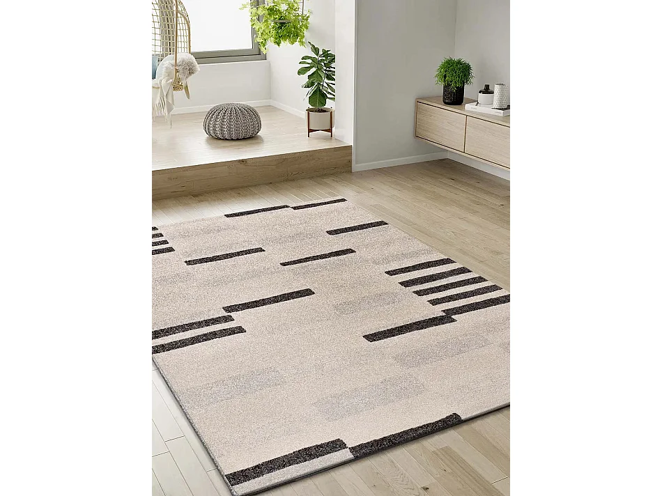Laagpolig tapijt - geometrisch - beige / zwart - 120x180 cm - LESSIA