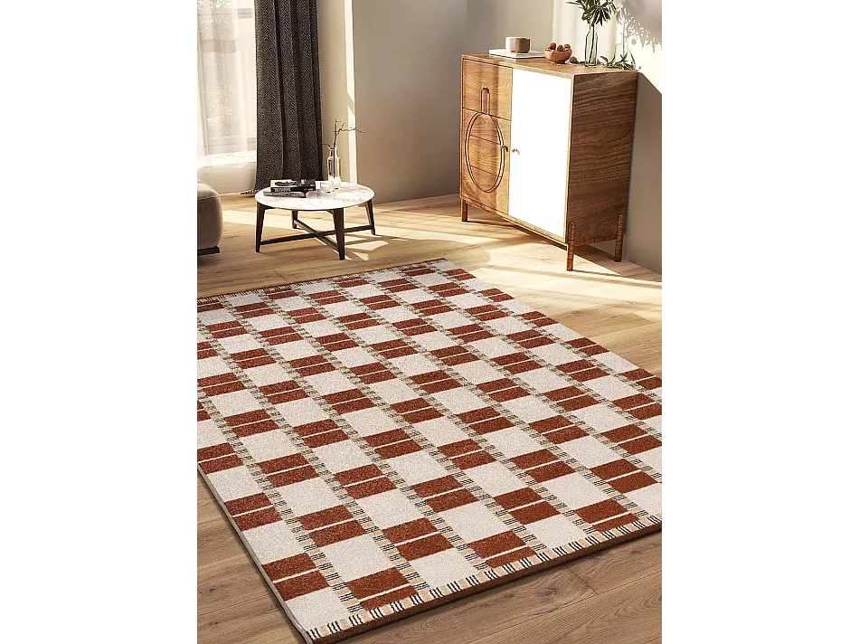 Tapis intérieur - géométrique - rouille / beige - 80 x 150 cm - ASTRA