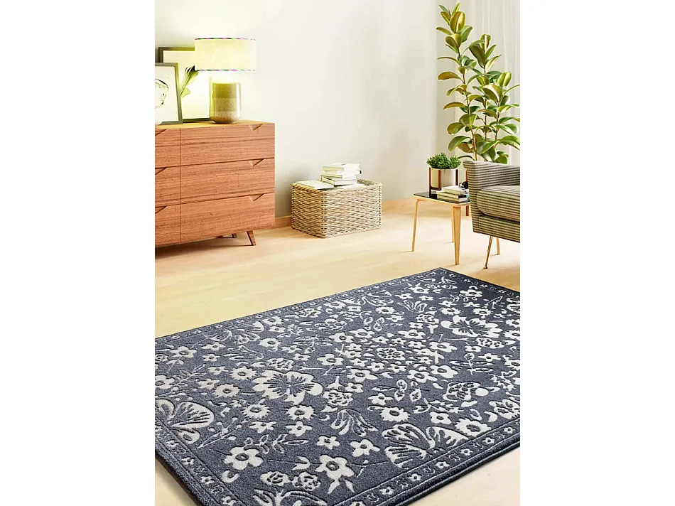 Alfombra interior  - clásico con relieve - azul / crema - 133 x 190 cm - AMARA