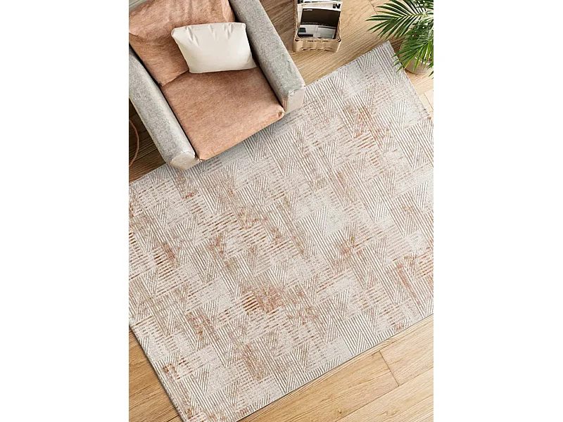 Tapis intérieur - géométrique avec relief - beige / rouille - 192 x 290 cm - KEOPS