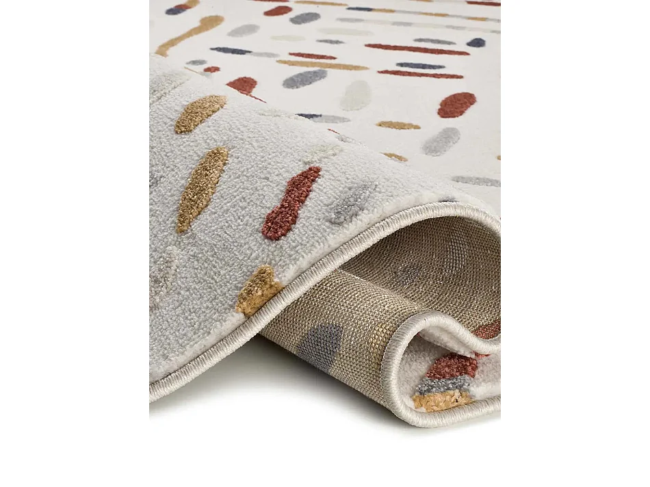 Tapis intérieur - géométrique avec relief - crème / multicolore - 133 x 190 cm - AMARA
