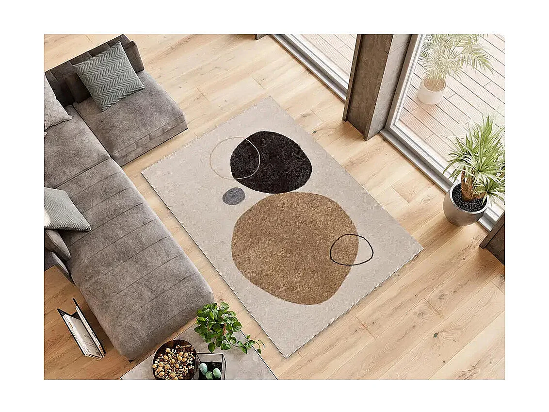 Laagpolig tapijt - organische vormen - beige / zwart - 140x200 cm - LESSIA