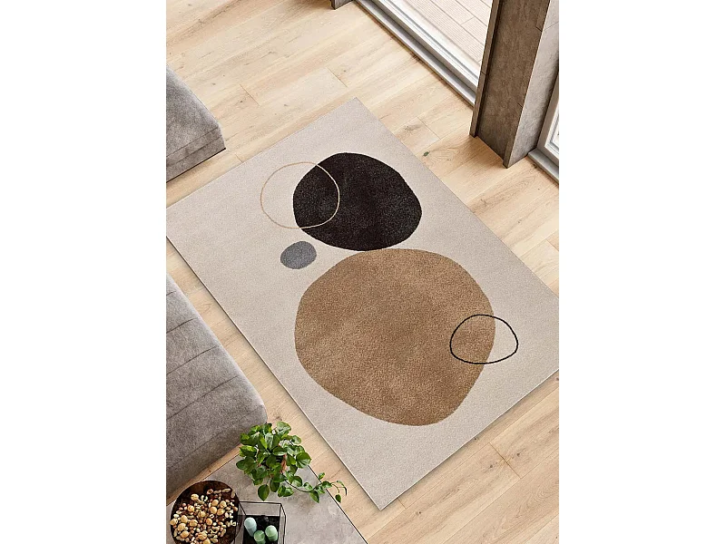 Laagpolig tapijt - organische vormen - beige / zwart - 140x200 cm - LESSIA