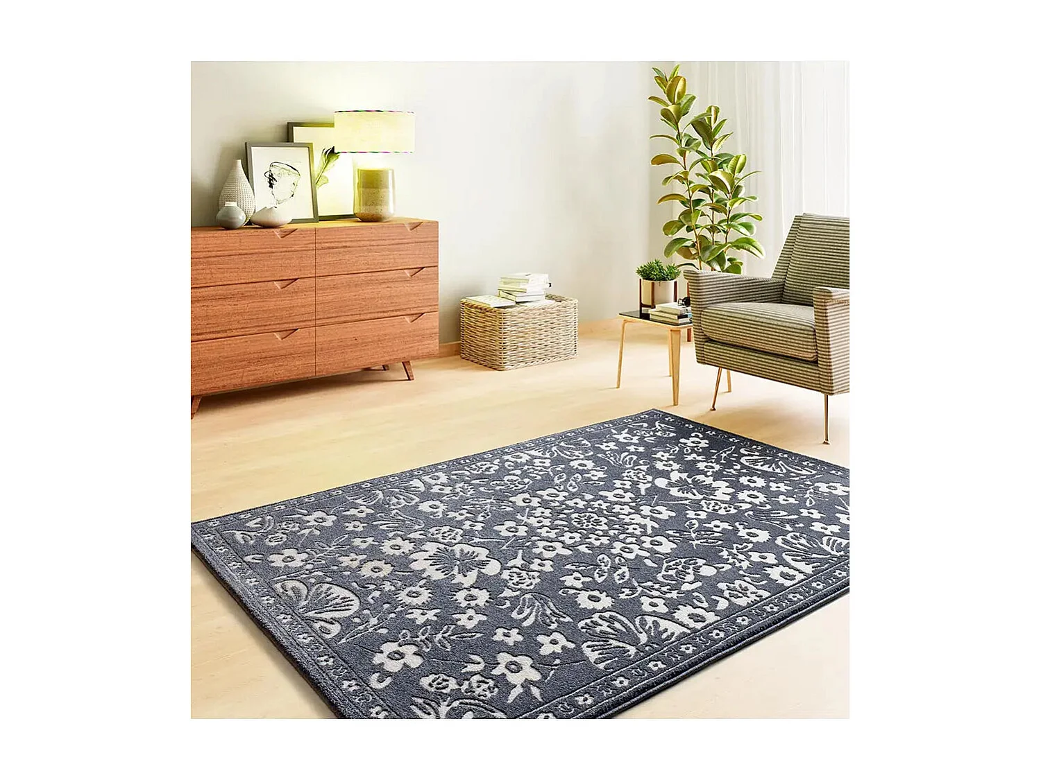 Alfombra interior  - clásico con relieve - azul / crema - 80 x 150 cm - AMARA