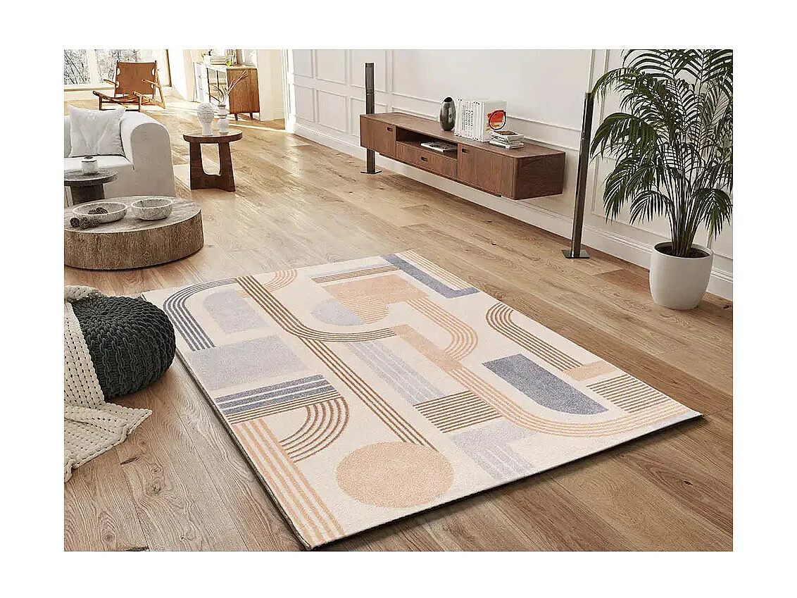 Tapis intérieur - géométrique - beige / multicolore - 80 x 150 cm - ASTRA