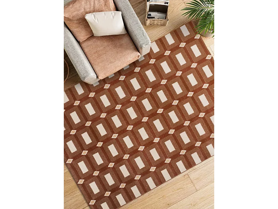 Tapis intérieur - géométrique - rouille / beige - 200 x 290 cm - ASTRA