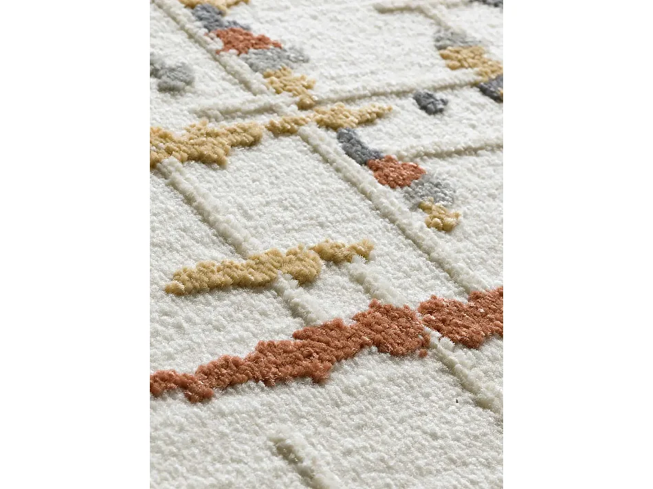 Tapis intérieur - géométrique avec relief - crème / multicolore - 80 x 150 cm - AMARA