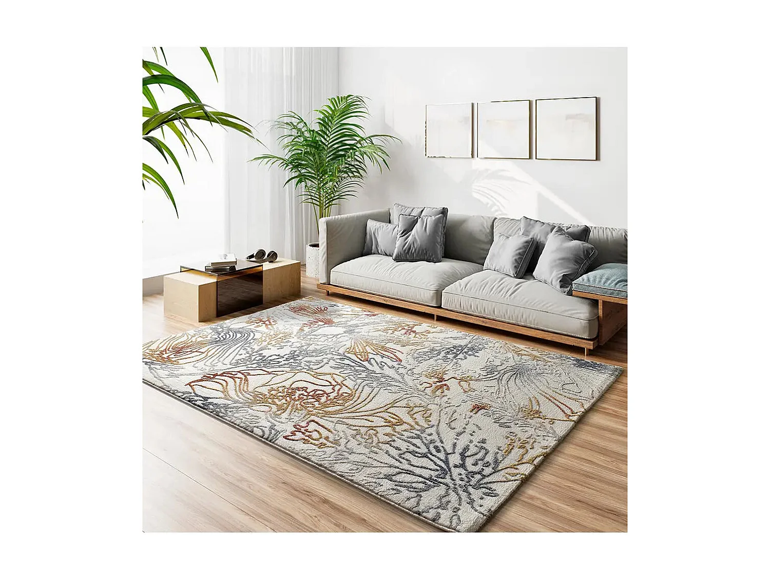 Alfombra interior  - abstracto con relieve - crema / multicolor - 133 x 190 cm - AMARA