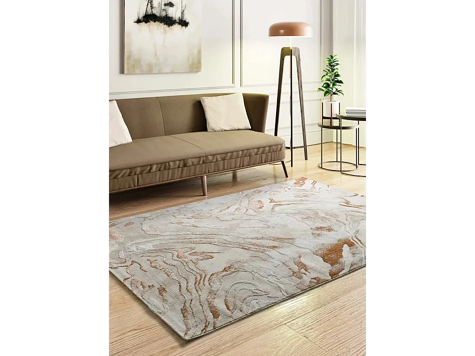Tapis intérieur - abstrait avec relief - beige / rouille - 154 x 230 cm - KEOPS