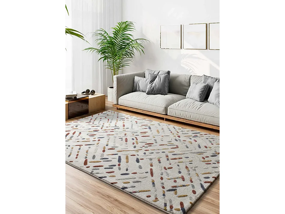 Tapis intérieur - géométrique avec relief - crème / multicolore - 200 x 290 cm - AMARA