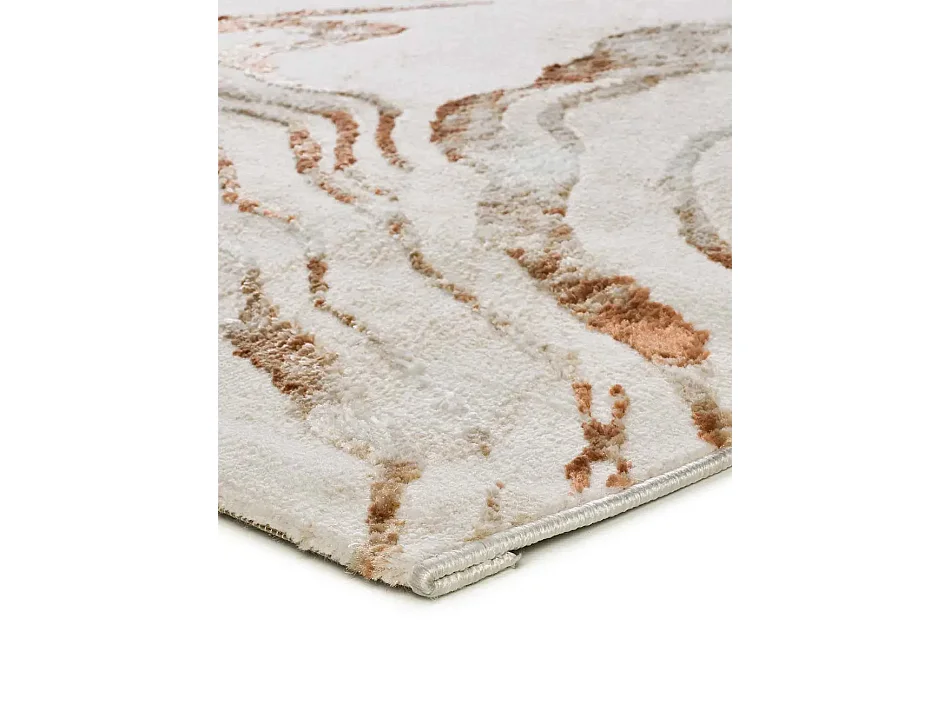 Tapis intérieur - abstrait avec relief - beige / rouille - 77 x 150 cm - KEOPS