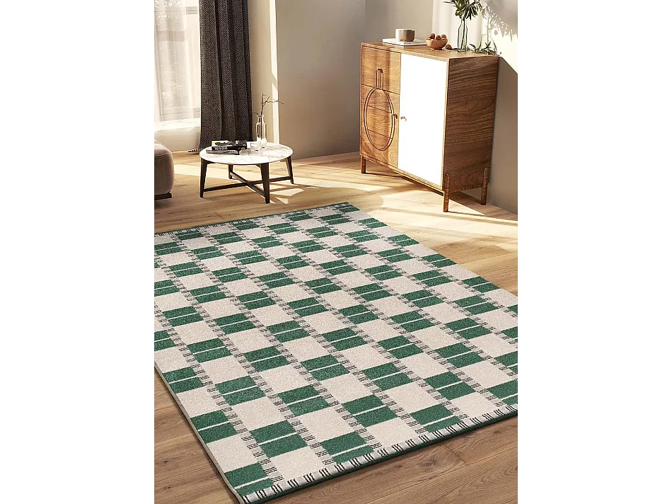 Tapis intérieur - géométrique - vert / beige - 80 x 150 cm - ASTRA
