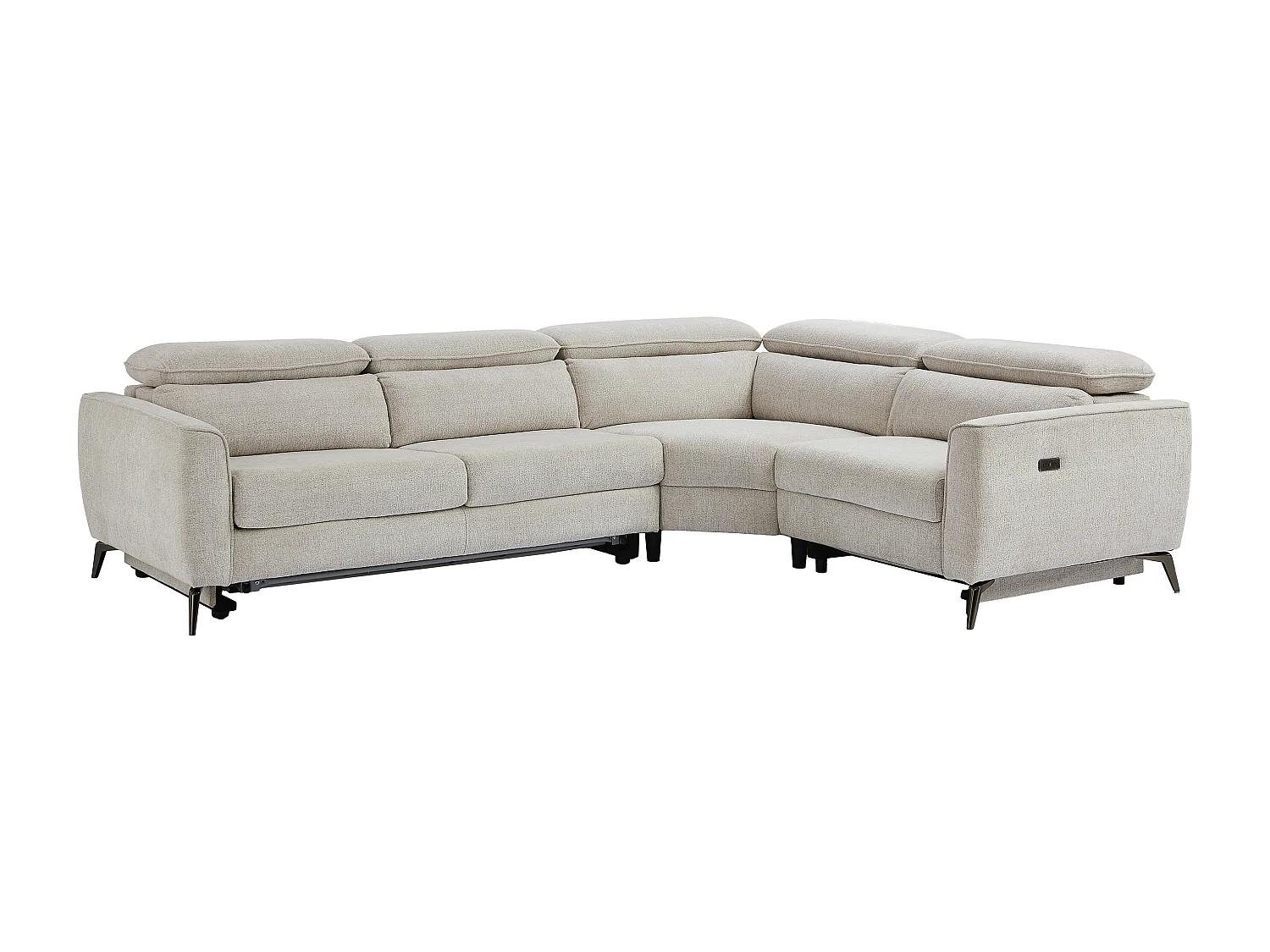 Canapé d'angle droit convertible relax électrique en tissu chenille beige KOBIBRA