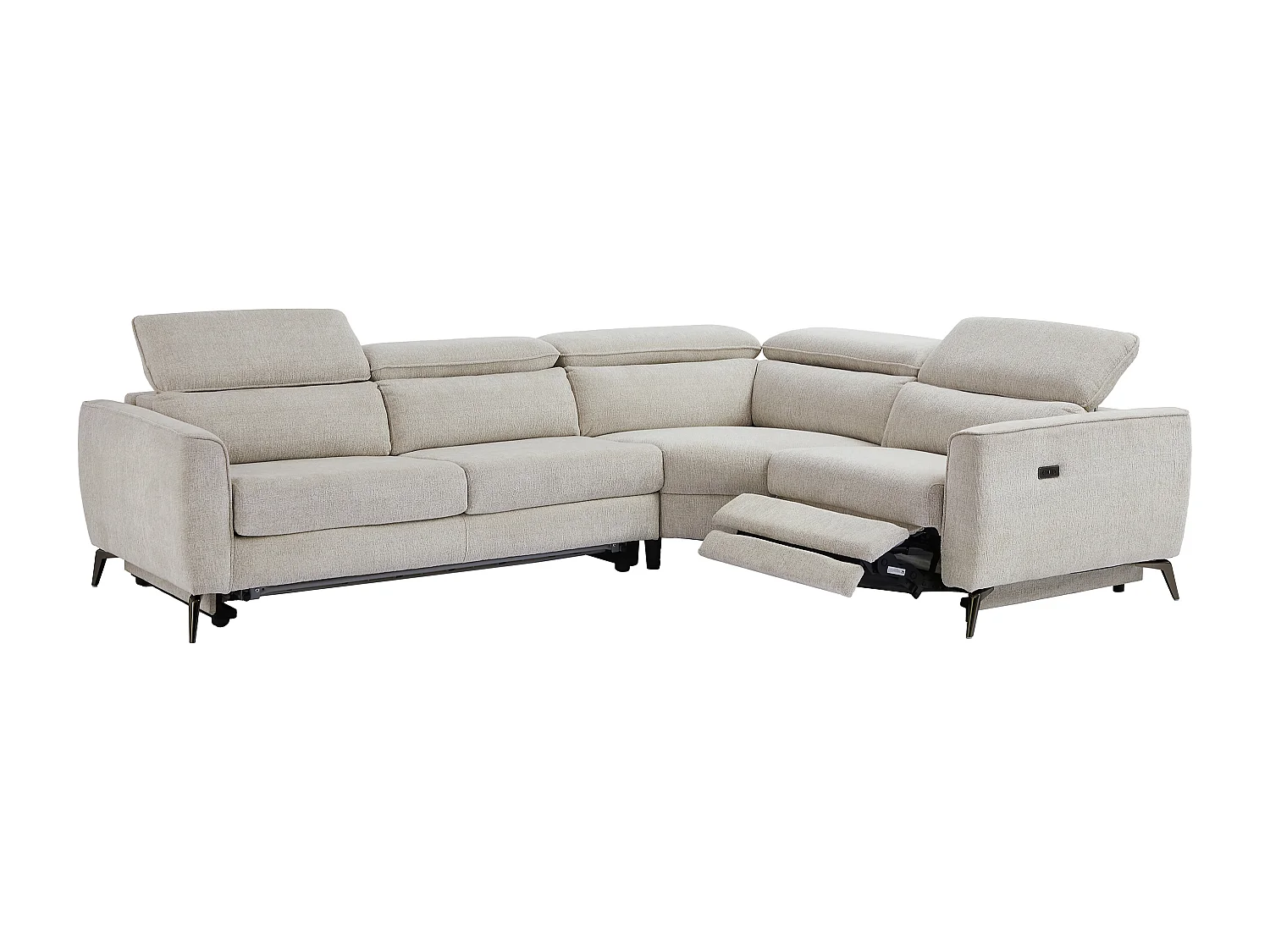 Canapé d'angle droit convertible relax électrique en tissu chenille beige KOBIBRA