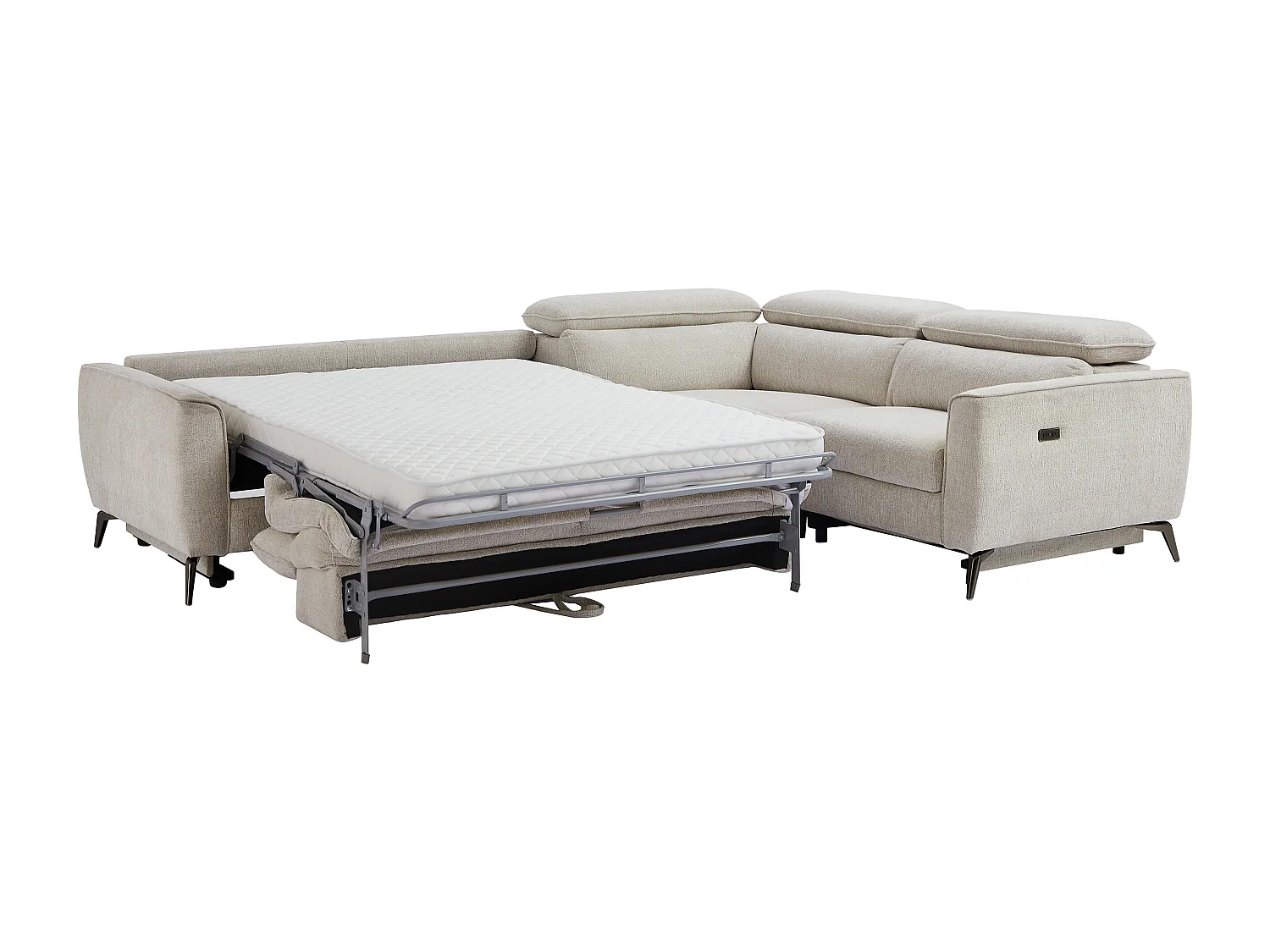 Canapé d'angle droit convertible relax électrique en tissu chenille beige KOBIBRA