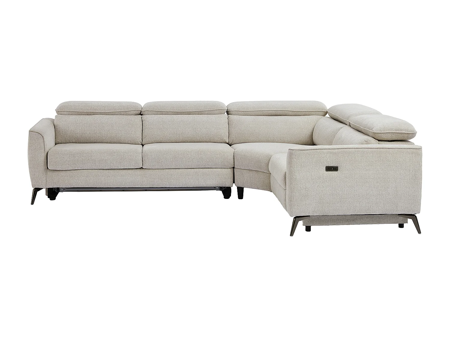 Canapé d'angle droit convertible relax électrique en tissu chenille beige KOBIBRA