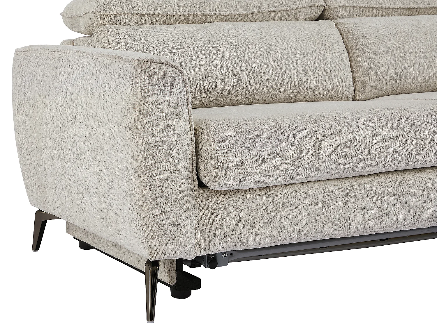Canapé d'angle droit convertible relax électrique en tissu chenille beige KOBIBRA